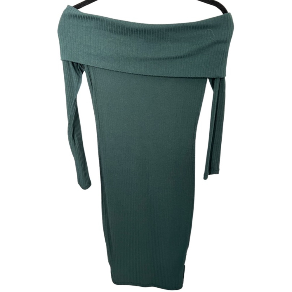 Green Ribbed Off The Shoulder Dress
